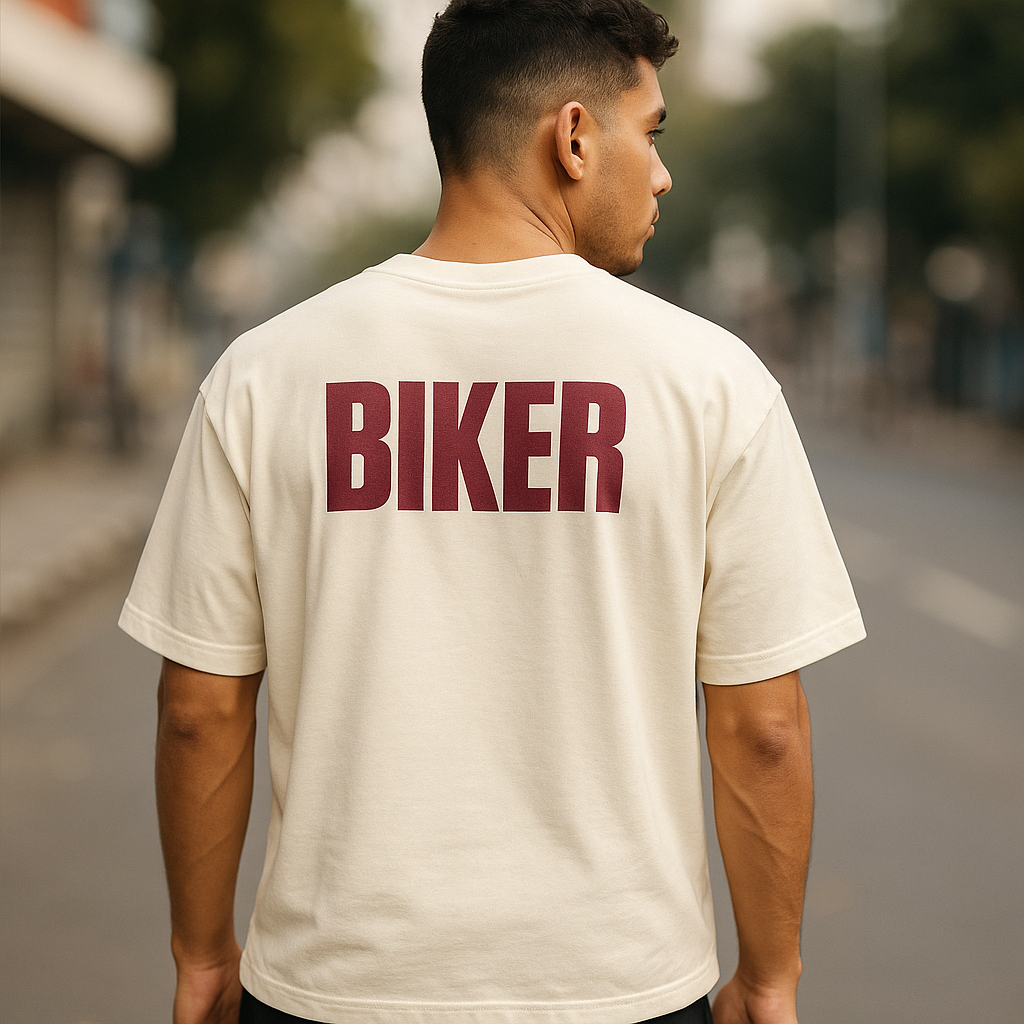 Biker Graphic Oversized Tee — Model Back View