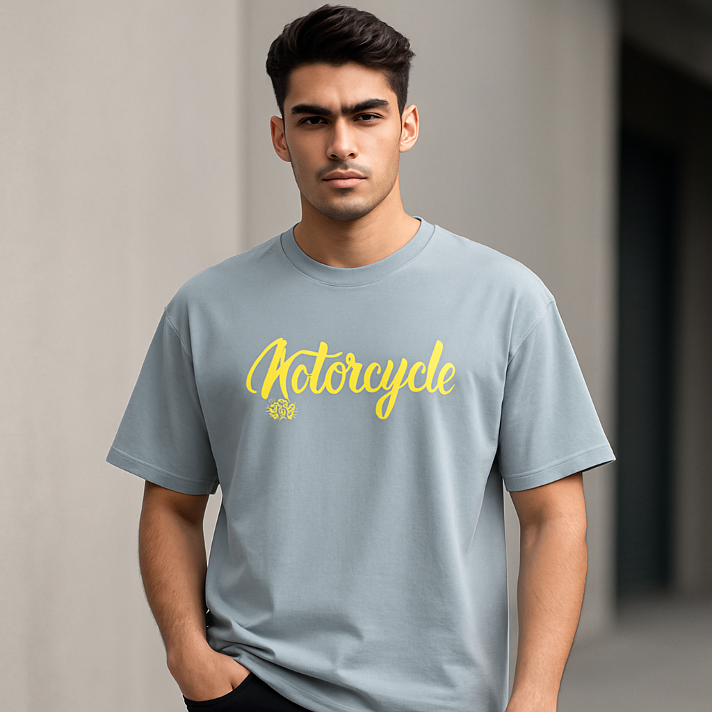 Motorcycle Dropshoulder T-shirt — AI Model Front