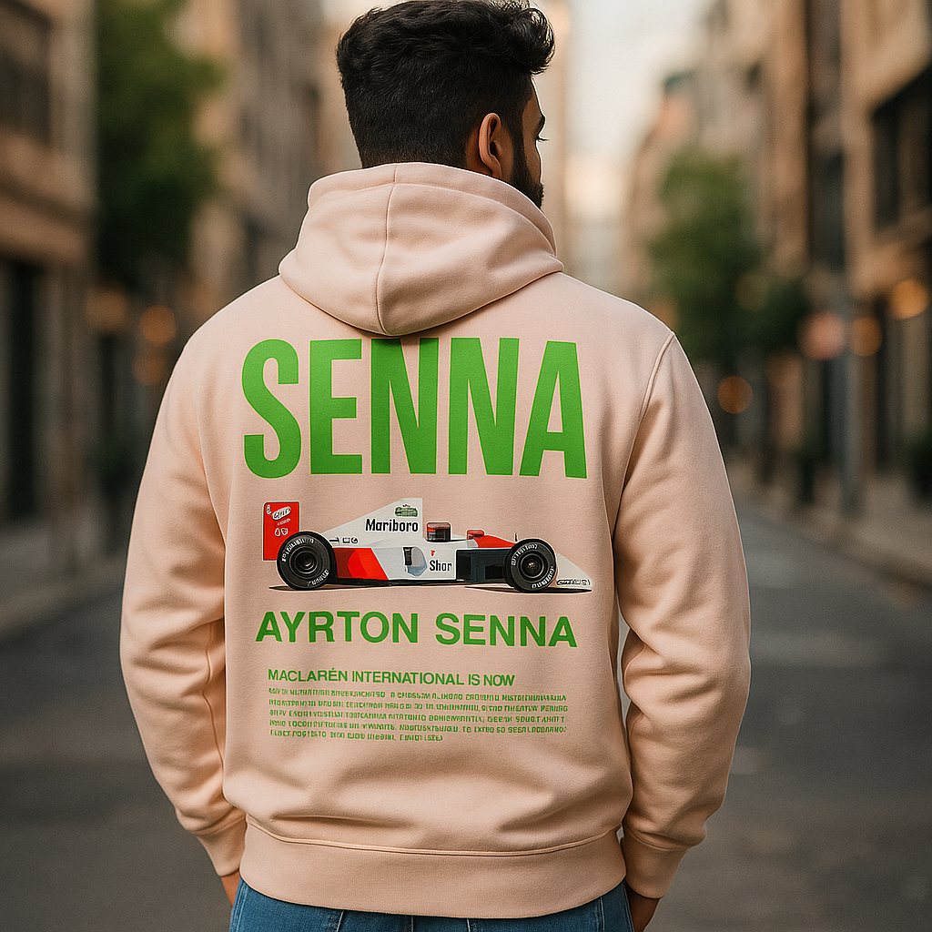 Ayrton Senna Racing Hoodie — Model Back View