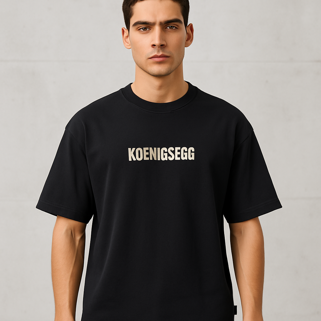 Koenigsegg Dropshoulder T-shirt — AI Model Front