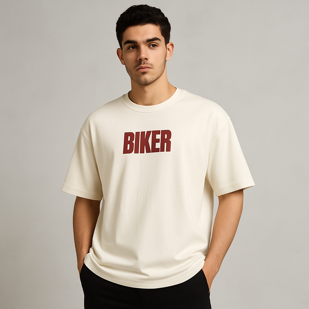 Biker Graphic Oversized Tee — Model Front View
