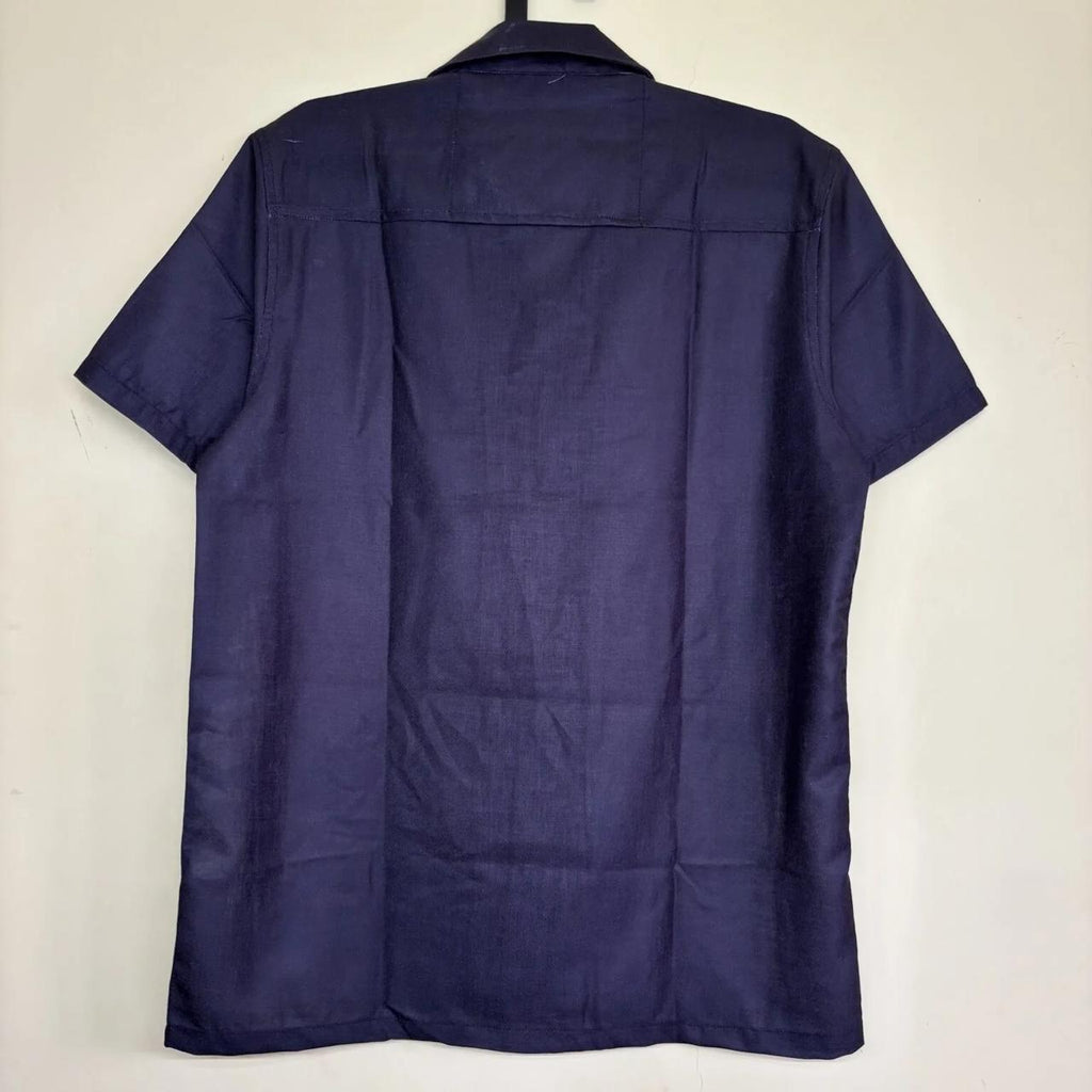 Navy Linen Short-Sleeve Shirt — Original Back