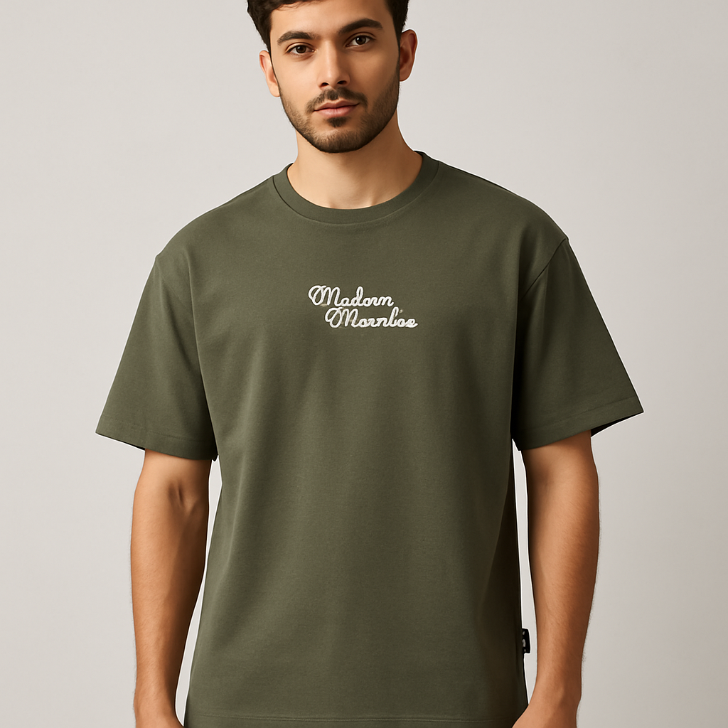 Modern Muscle Dropshoulder T-shirt — AI Model Front