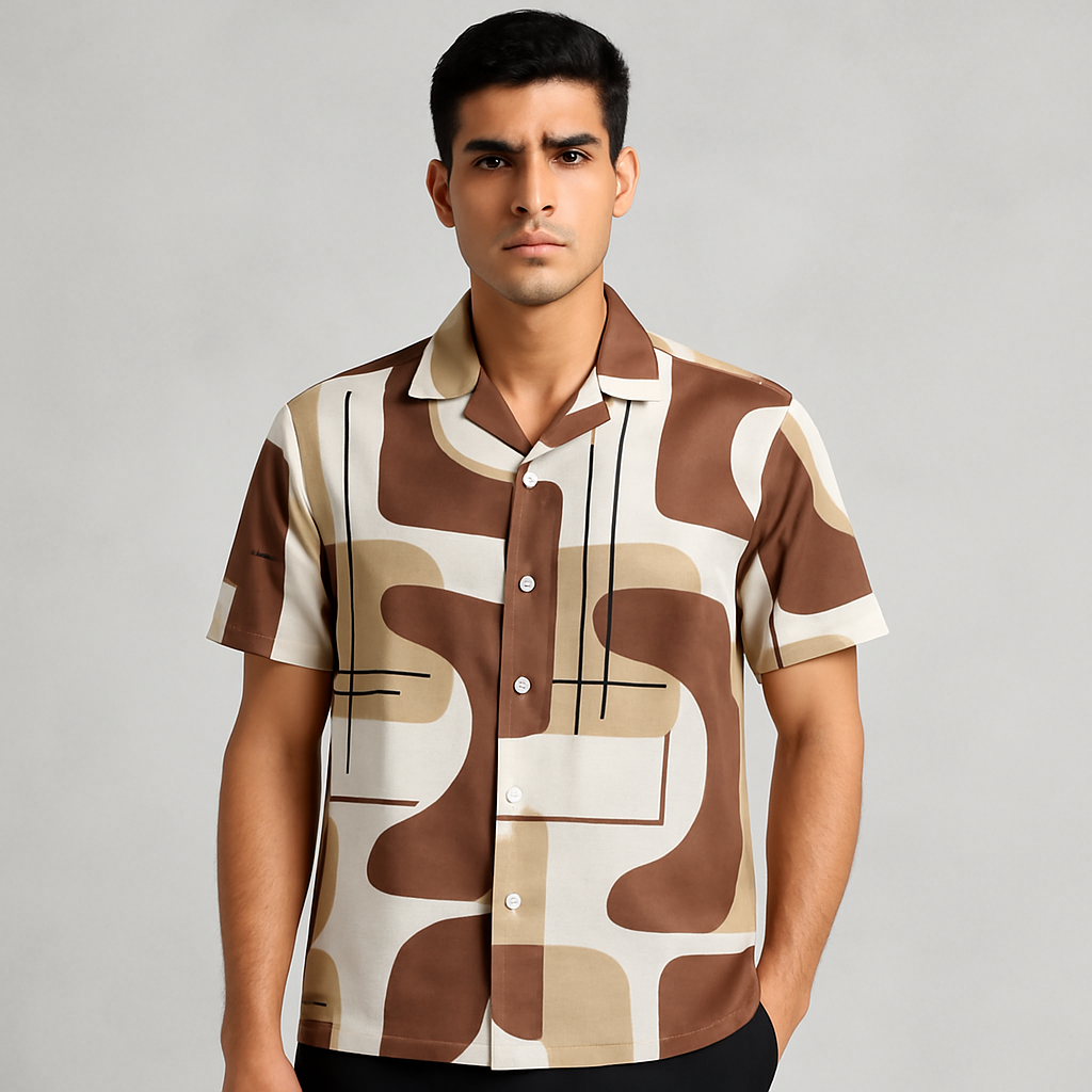 Abstract Retro Geometry Shirt — Model Front View