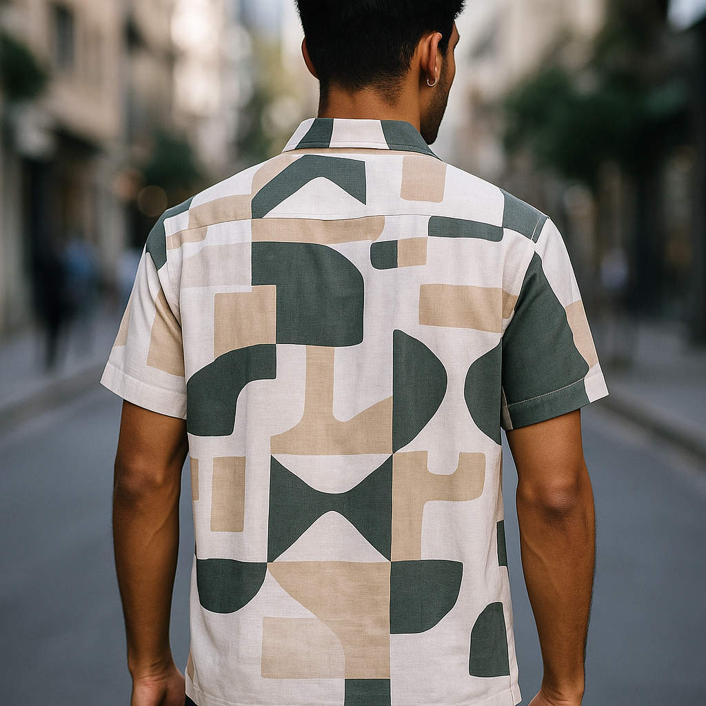Abstract Geometry Camp Shirt — Model Back View