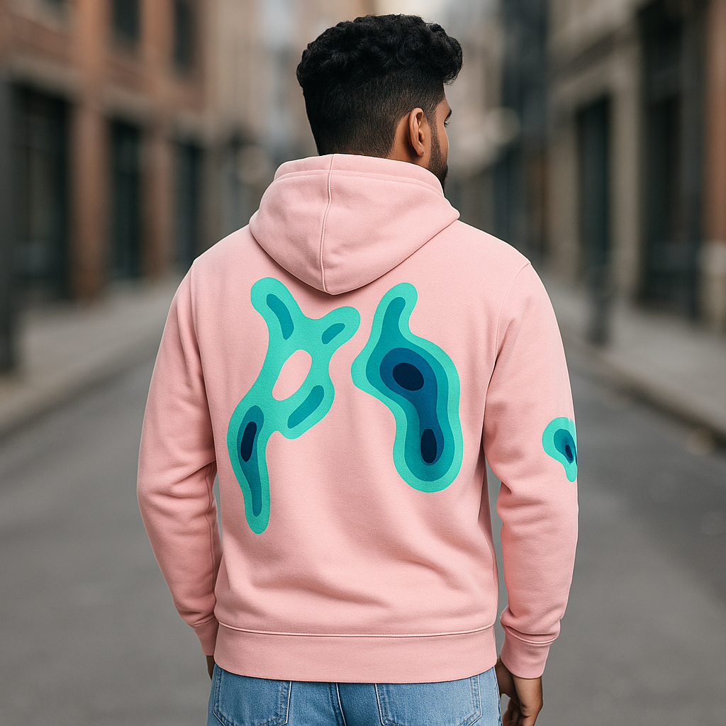 Topographic Wave Pink Hoodie — Model Back View