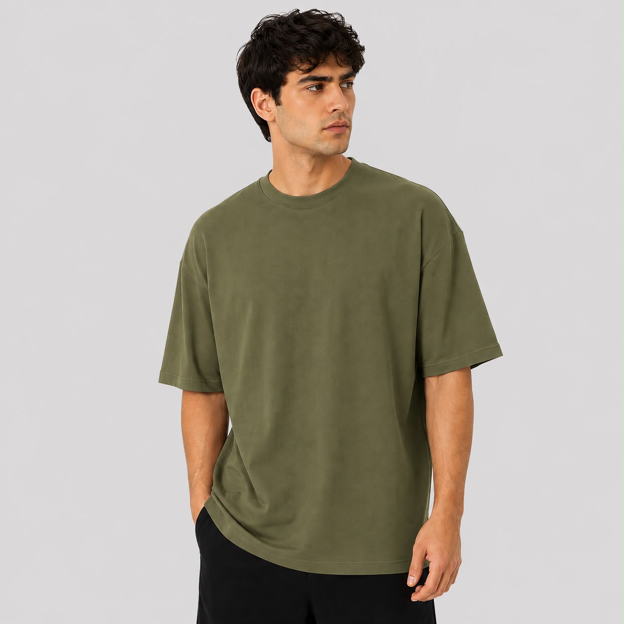 Plain Olive Green Oversized Dropshoulder T-Shirt