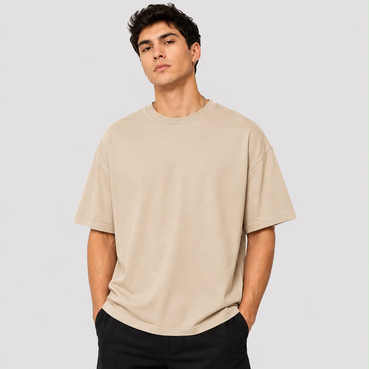 Plain Beige Oversized Dropshoulder T-Shirt