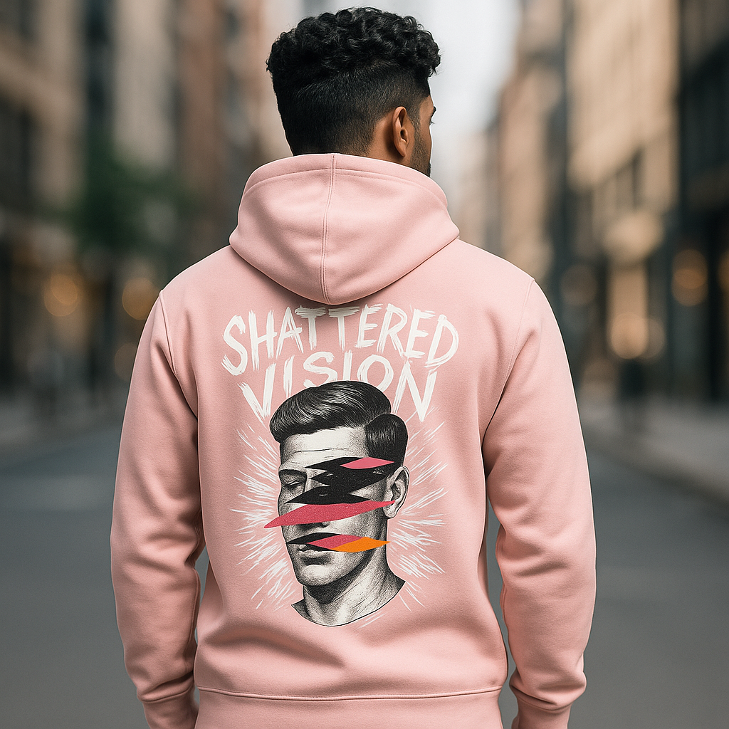 Shattered Vision Pink Hoodie — Model Back View