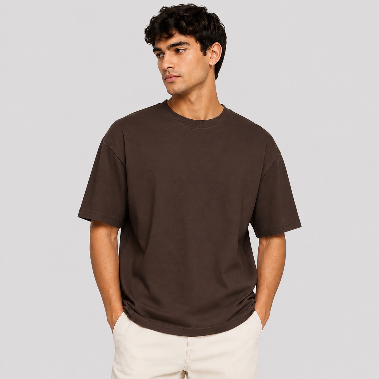 Plain Dark Brown Oversized Dropshoulder T-Shirt