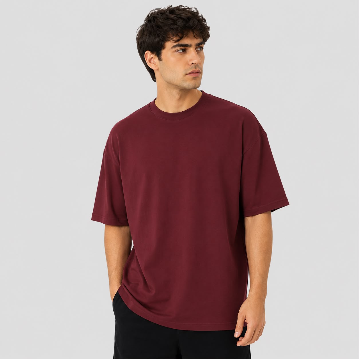 Plain Burgundy Oversized Dropshoulder T-Shirt