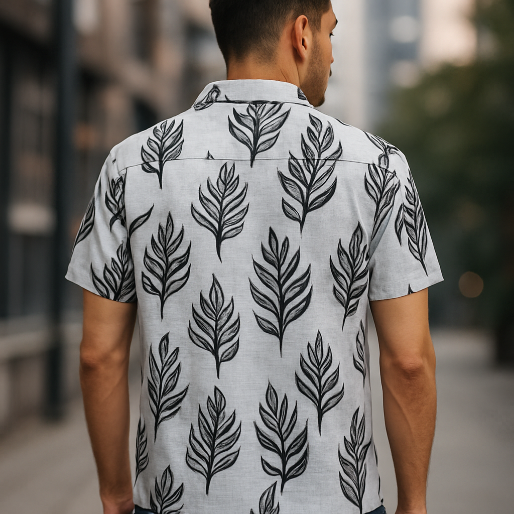 Botanical Leaf Print Shirt — Model Back View