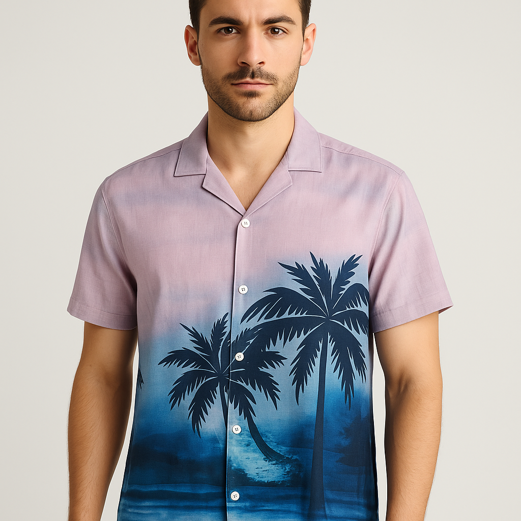 Tropical Sunset Hawaiian Shirt — Model Front View