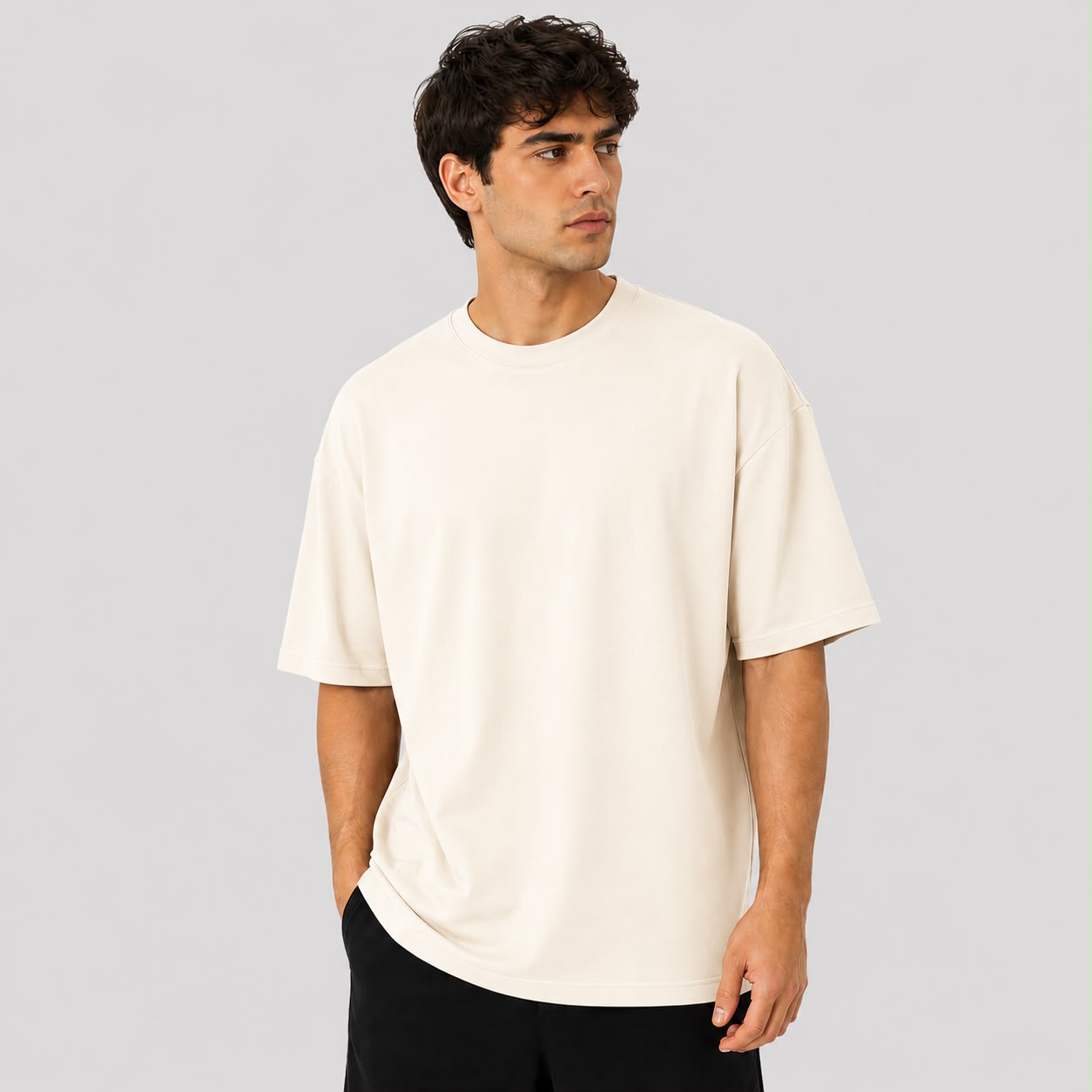 Plain Off White Oversized Dropshoulder T-Shirt