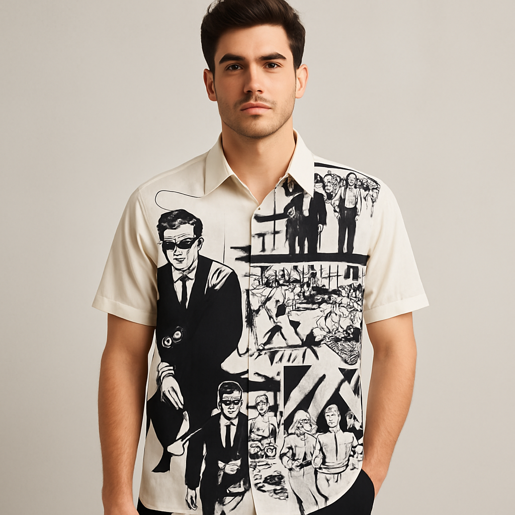 Noir Detective Button-Up Shirt — Model Front View
