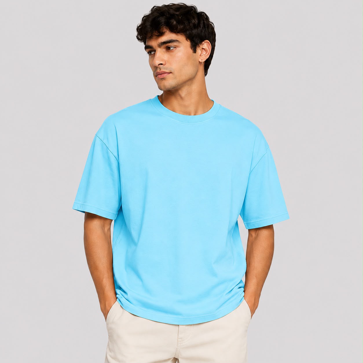 Plain Sky Blue Oversized Dropshoulder T-Shirt