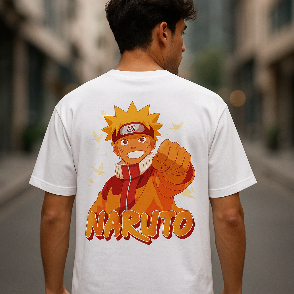 Naruto Dropshoulder T-shirt — AI Model Back